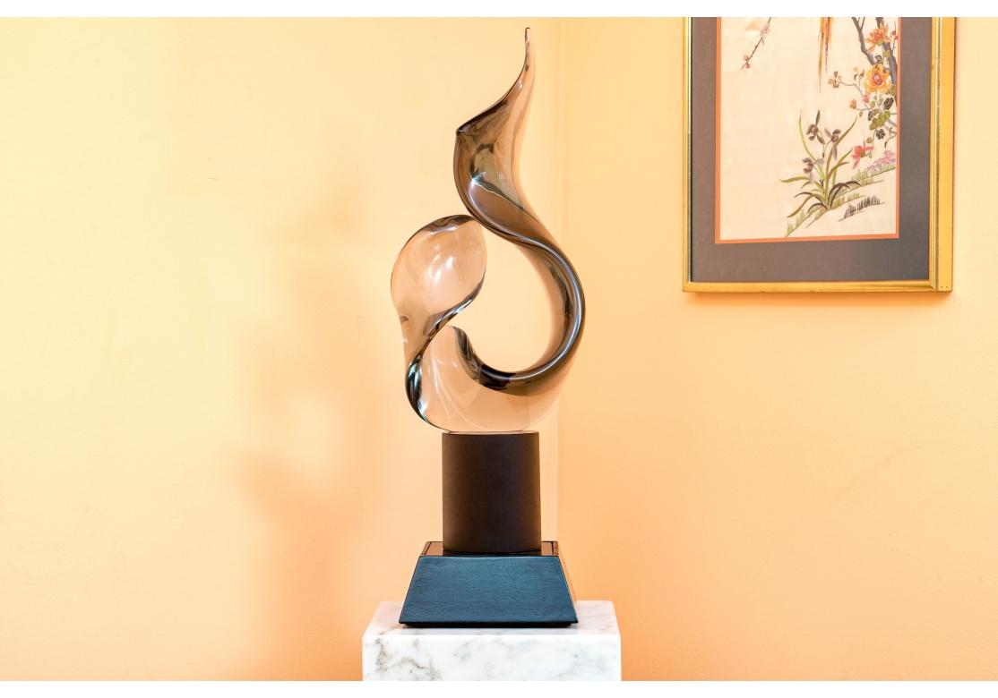 Fine Abstract Smoked Glass Sculpture On Marble Plinth Base For Sale 3