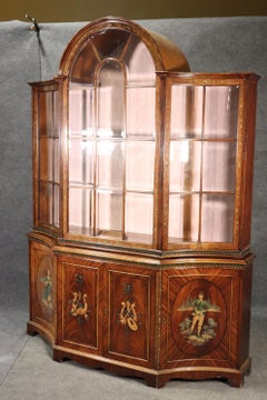 Fine Adams Paint Decorated Beveled Glass Breakfront China Cabinet Vitrine