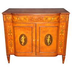 Fine Adams Paint Decorated Carved English Buffet Commode Cabinet Painted Figures