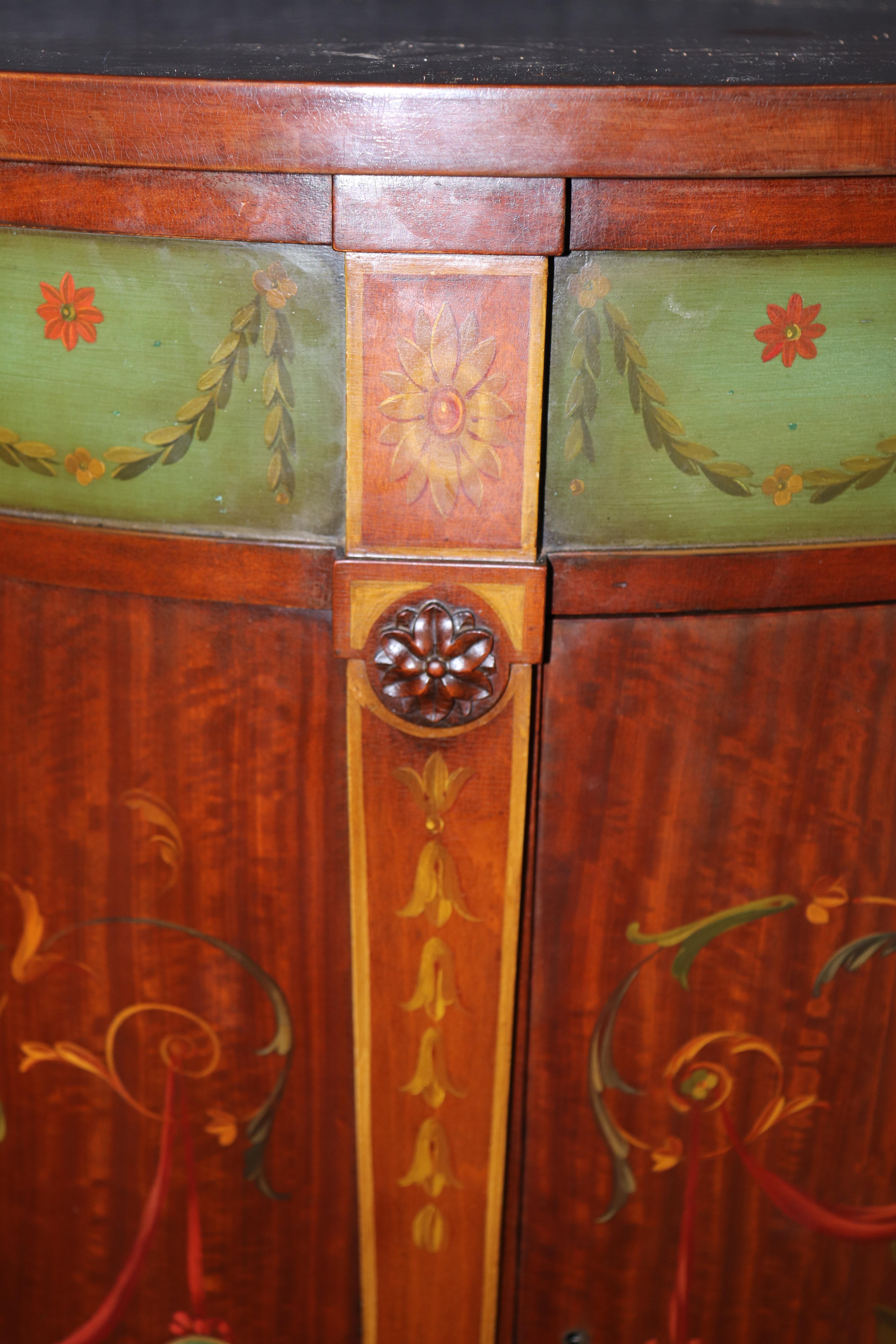 Fine Adams Paint Decorated Satinwood Figural Painted Commode Buffet Server in vendita 3