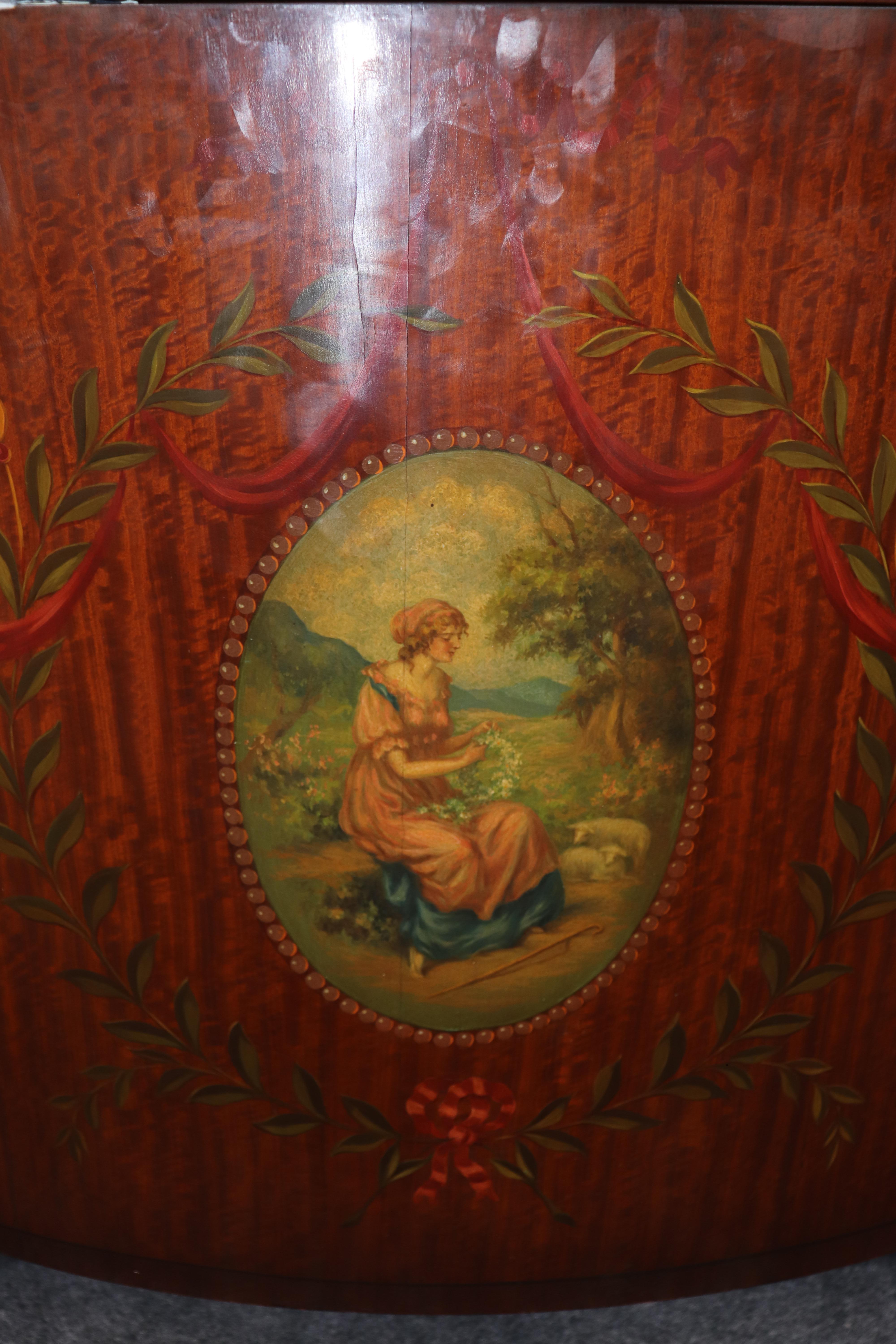 Fine Adams Paint Decorated Satinwood Figural Painted Commode Buffet Server in vendita 4