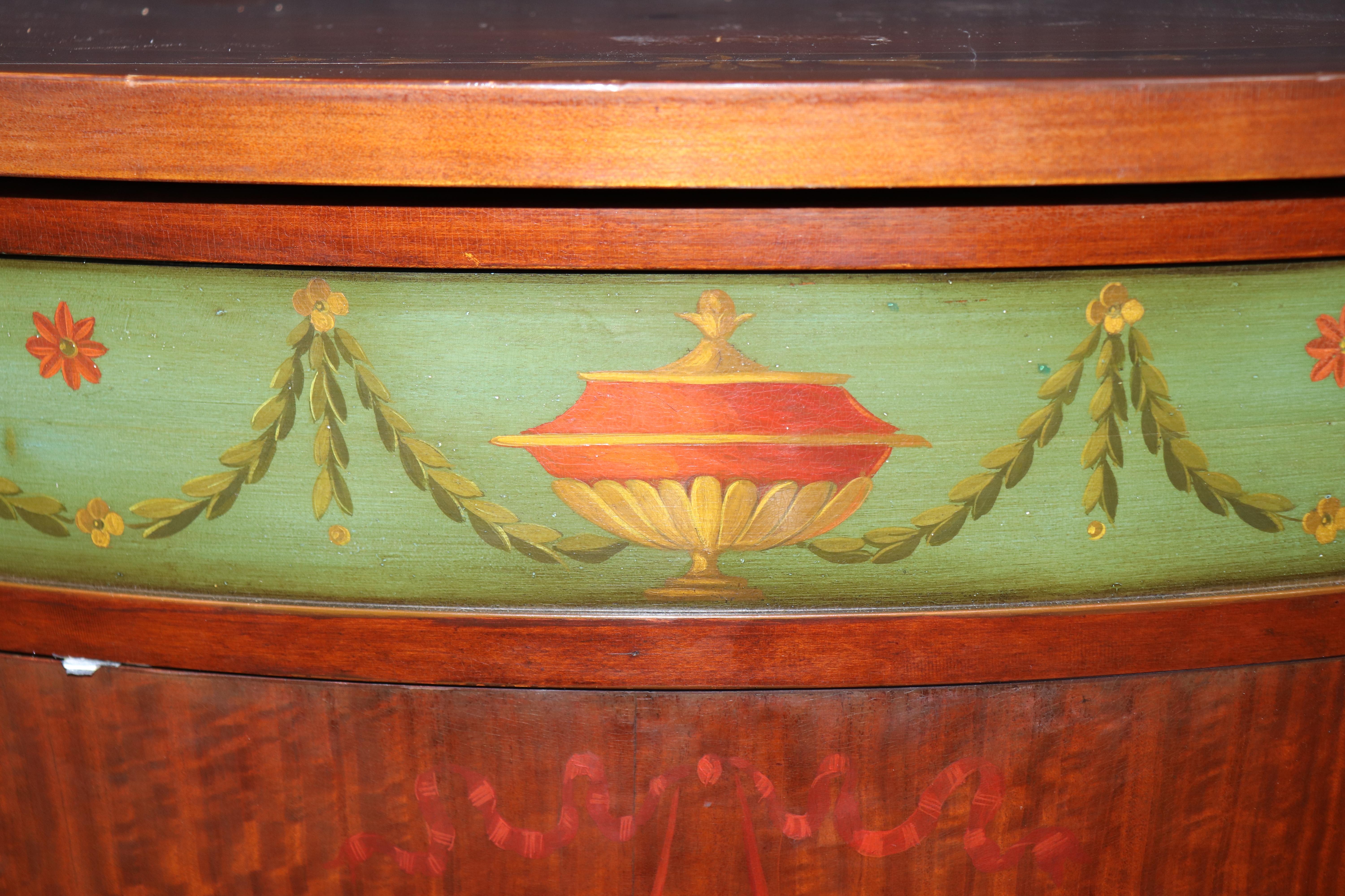 Sconosciuto Fine Adams Paint Decorated Satinwood Figural Painted Commode Buffet Server in vendita