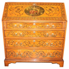 Secrétaire à couvercle à baldaquin décoré de peinture Adams en bois de citronnier, vers 1900