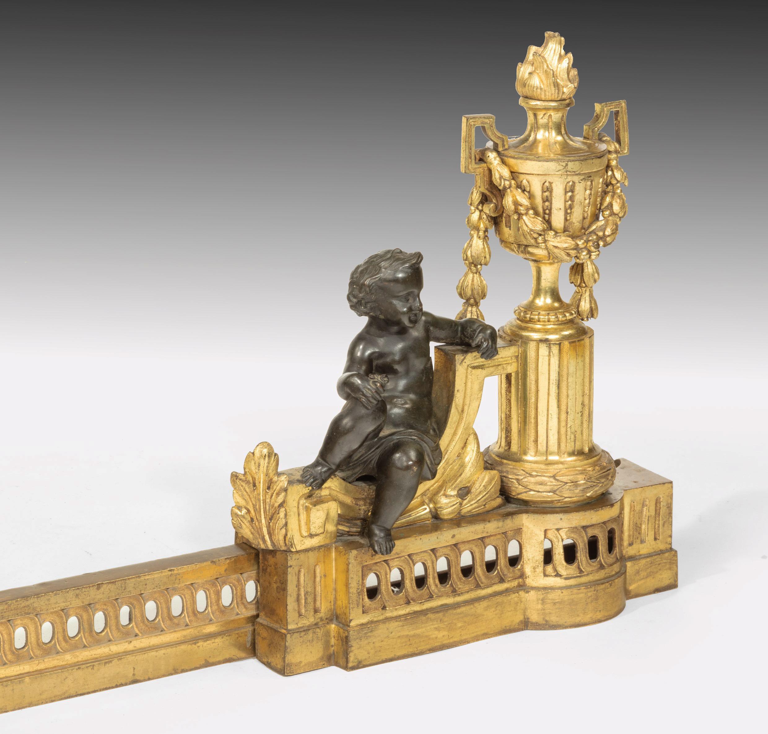 Fine Adjustable Fireplace Fender, Gilt Chenets and Bronze Putti’s, 19th Century 1