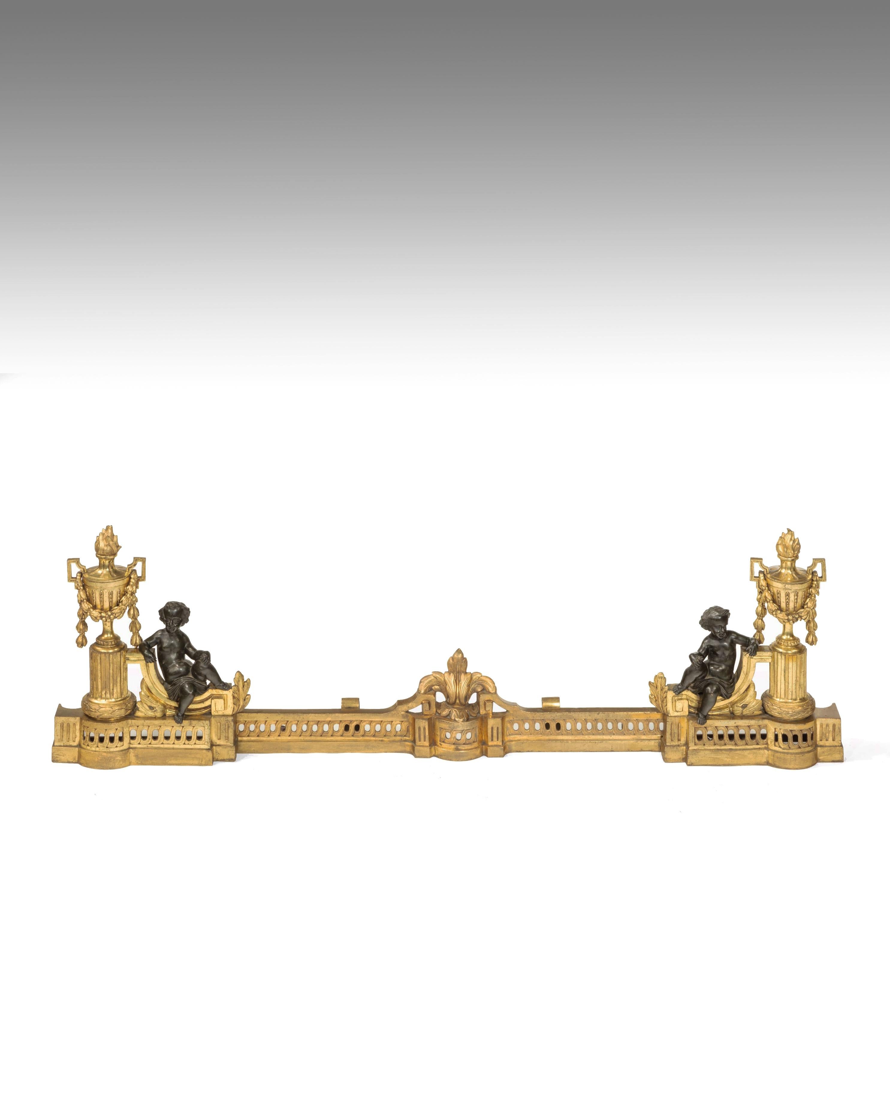 Fine Adjustable Fireplace Fender, Gilt Chenets and Bronze Putti’s, 19th Century 3