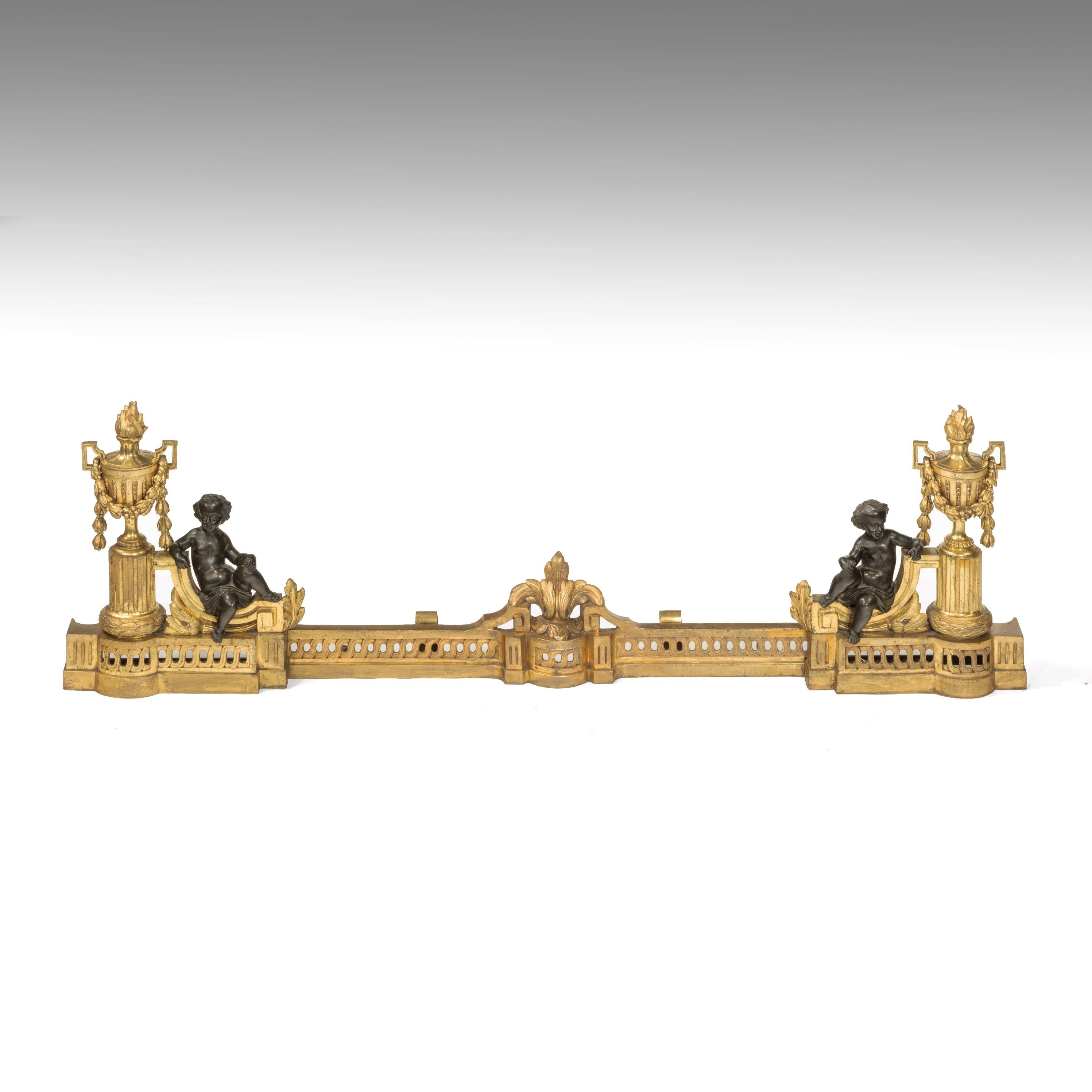 Fine Adjustable Fireplace Fender, Gilt Chenets and Bronze Putti’s, 19th Century 4