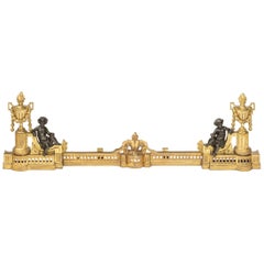 Fine Adjustable Fireplace Fender, Gilt Chenets and Bronze Putti’s, 19th Century