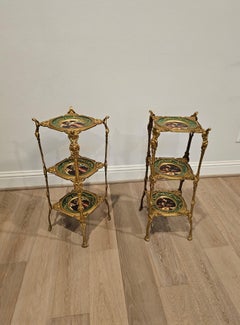 Fine Aesthetic Movement Ormolu Porcelain Tiered Étagères, End Tables