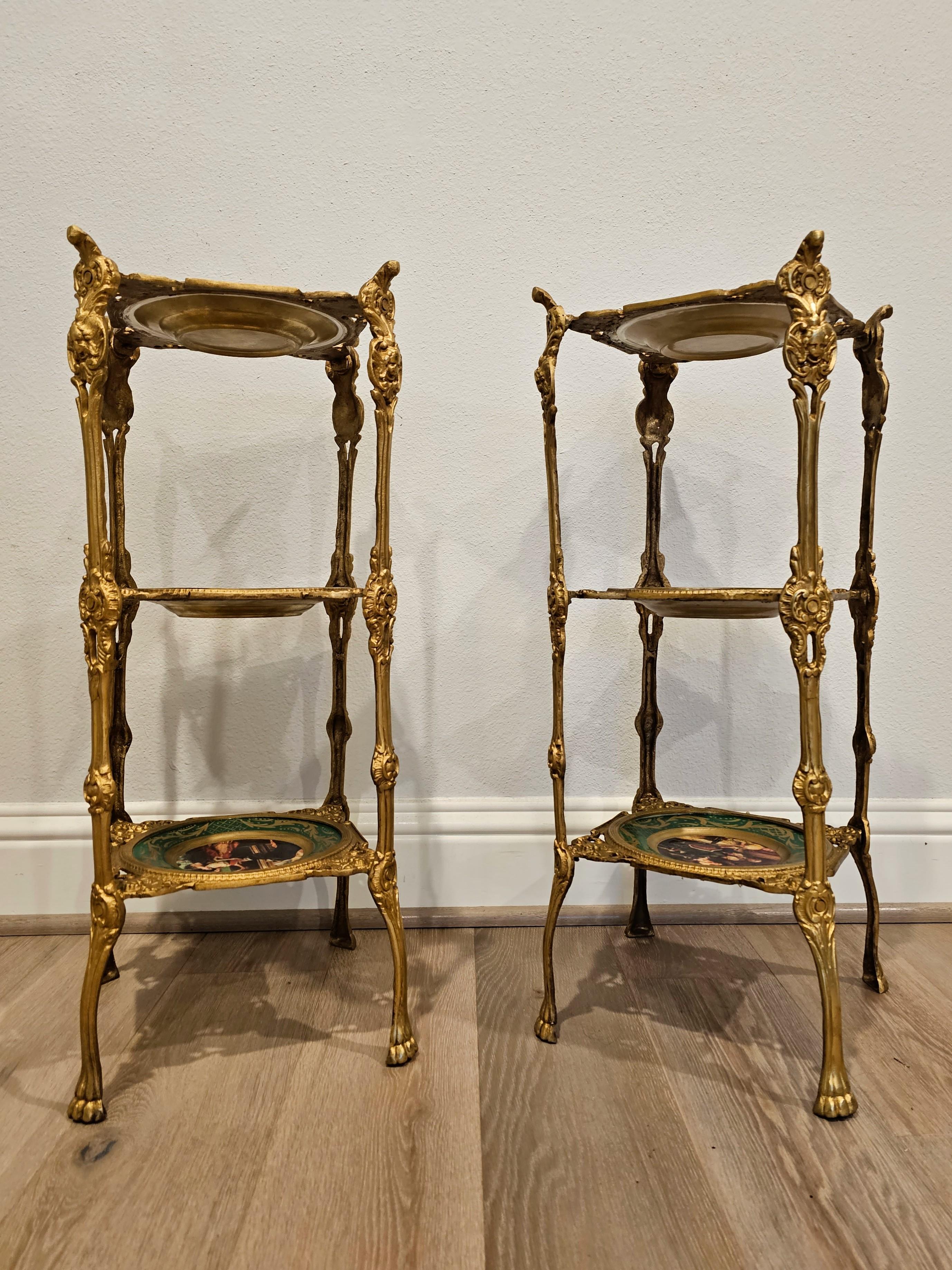 Fine Aesthetic Movement Ormolu Porcelain Tiered Étagères, End Tables In Excellent Condition For Sale In Forney, TX