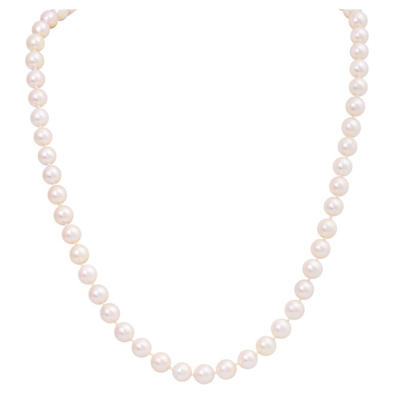 Fine Akoya Cultured Pearl Necklace with Clasp For Sale at 1stDibs