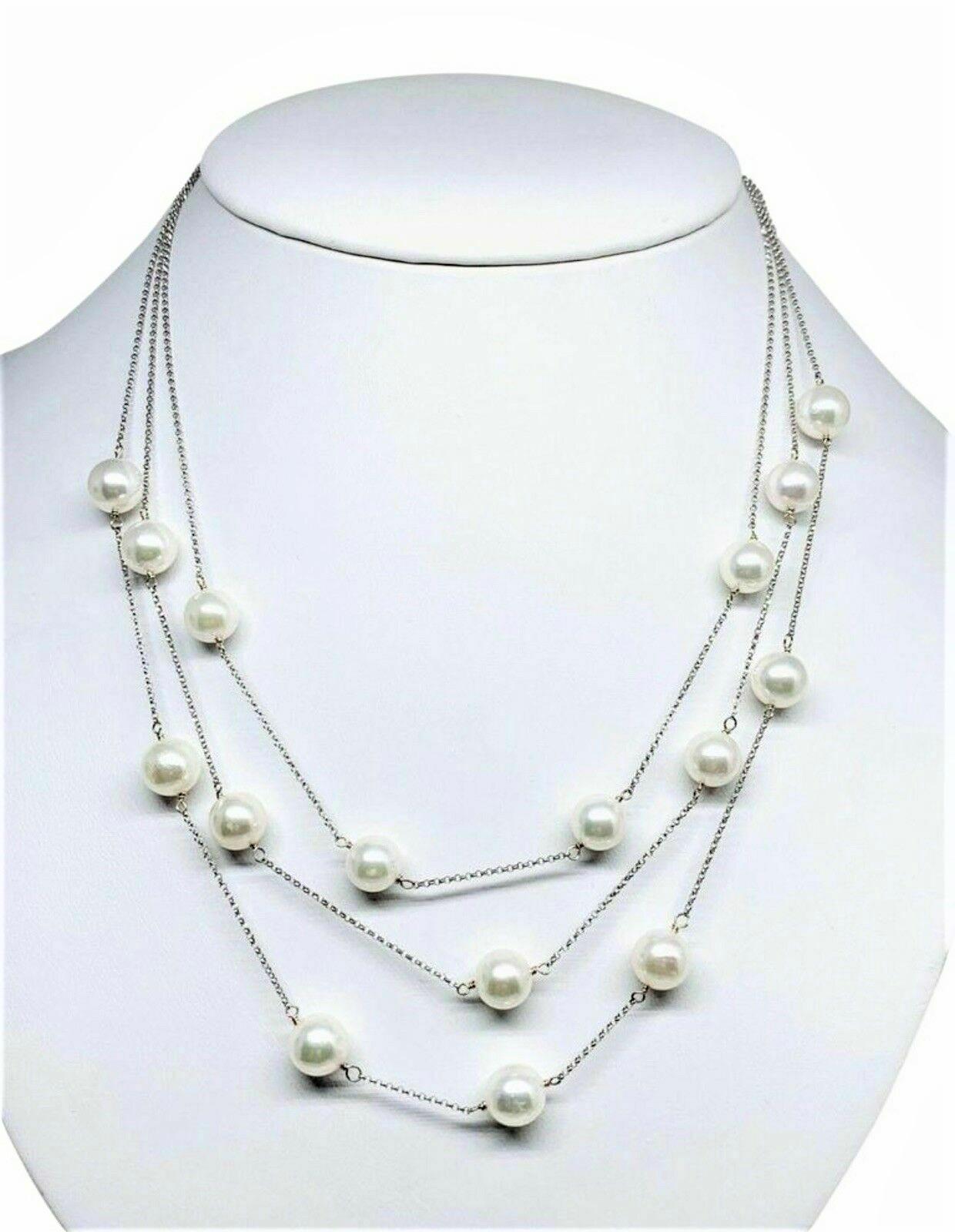 Fine Akoya Pearl 14 Karat Triple-Strand Necklace Certified In New Condition For Sale In Brooklyn, NY