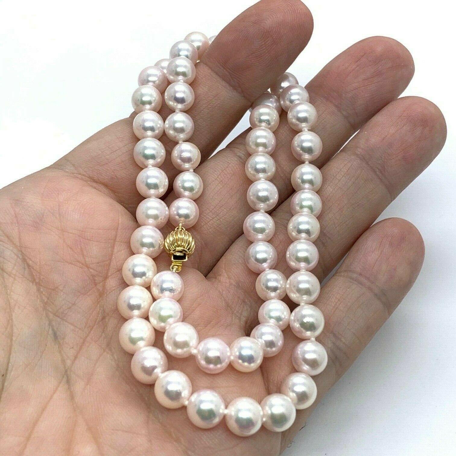 Round Cut Akoya Pearl Necklace 14k Gold 7.50 mm 18