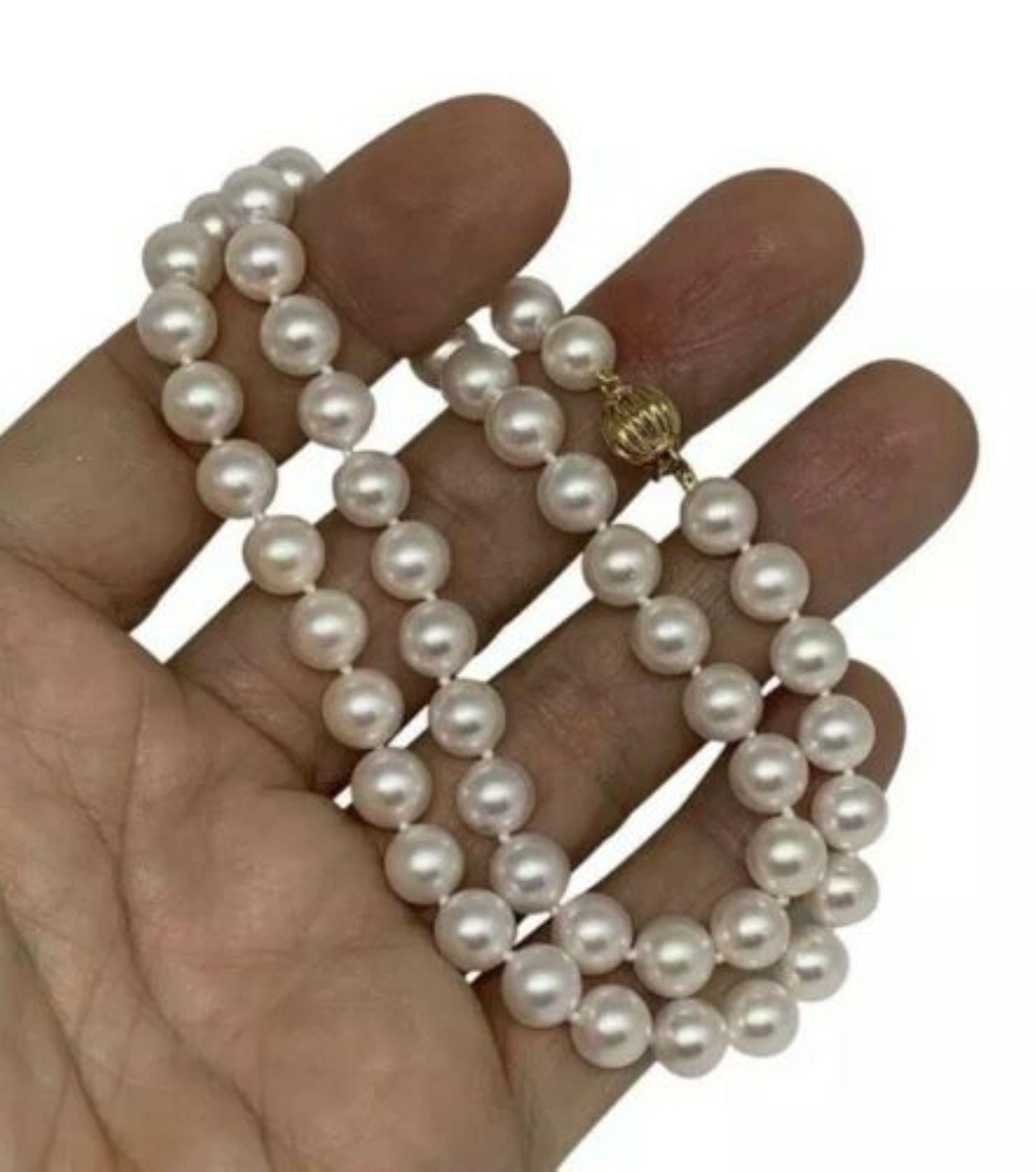 Round Cut Akoya Pearl Necklace 14k Gold 8.00 mm 18