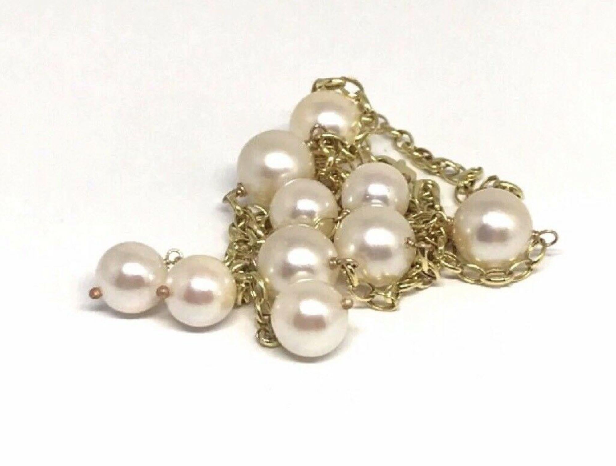 Collar de perlas Akoya finas grandes de 14 quilates certificadas Moderno en venta