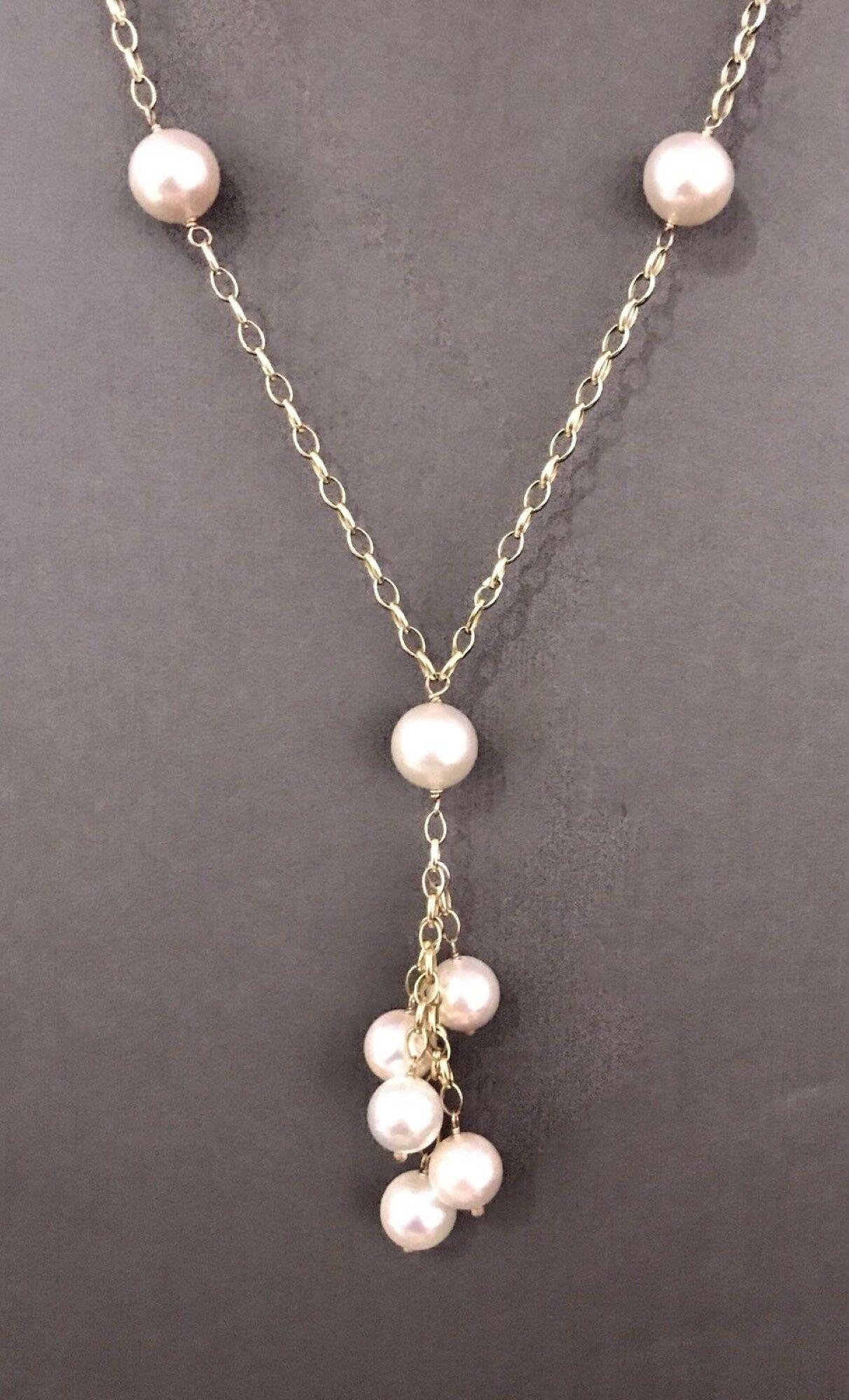 Fine Akoya Pearl Large 14 Karat Tin-Cup Necklace Certified In New Condition For Sale In Brooklyn, NY