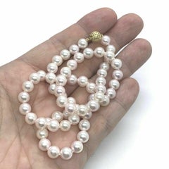 Akoya Pearl Necklace 7.5 mm 14k Gold 20" Certified