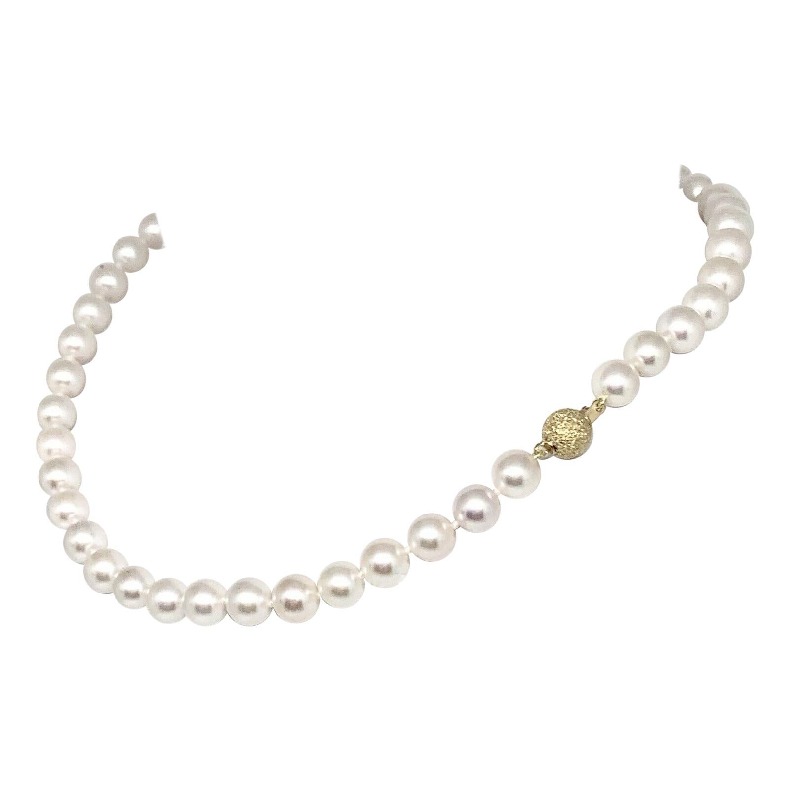 Akoya Pearl Large Necklace 8 mm 14k Gold 16" Women Certified 