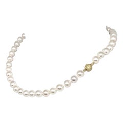 Akoya Pearl Large Necklace 8 mm 14k Gold 16" Women Certified 