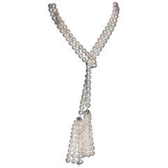 Akoya Pearl Diamond Tassel Necklace 14k Gold 8.5 mm 41" Certified