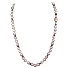 Diamond Akoya Pearl Sapphire Necklace 14k Gold 7.9 mm 21" Certified