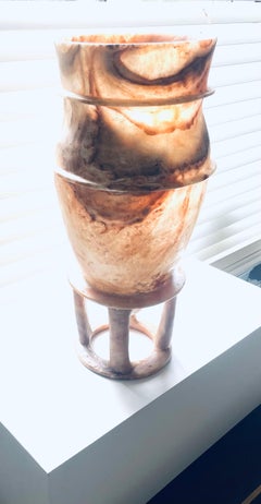 Fine Alabaster Urn Inspired by Ancient Egypt, Italy XX Century..