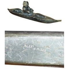 FiNE ALEX PATSAUQ 1917 SIGNED SERIAL NUMBER INUIT ESKIMO SOAPSTONE KAYAK CARVING