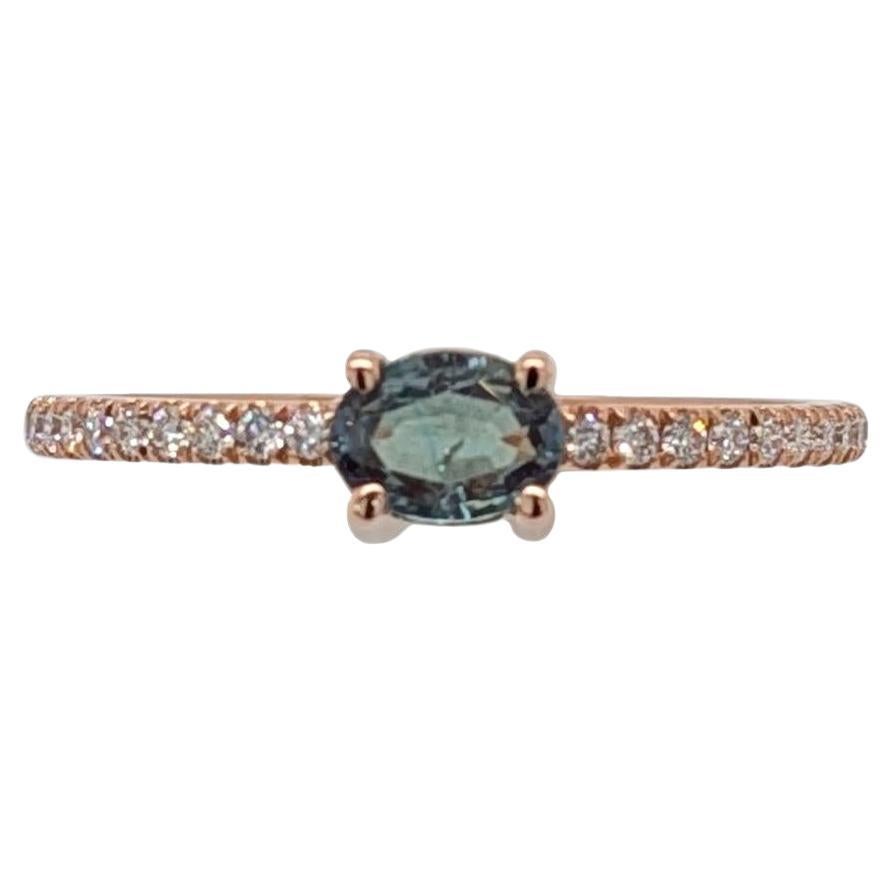 Fine Alexandrite Ring w Natural Diamond Accents in 14K Solid Gold  OV 5x4mm