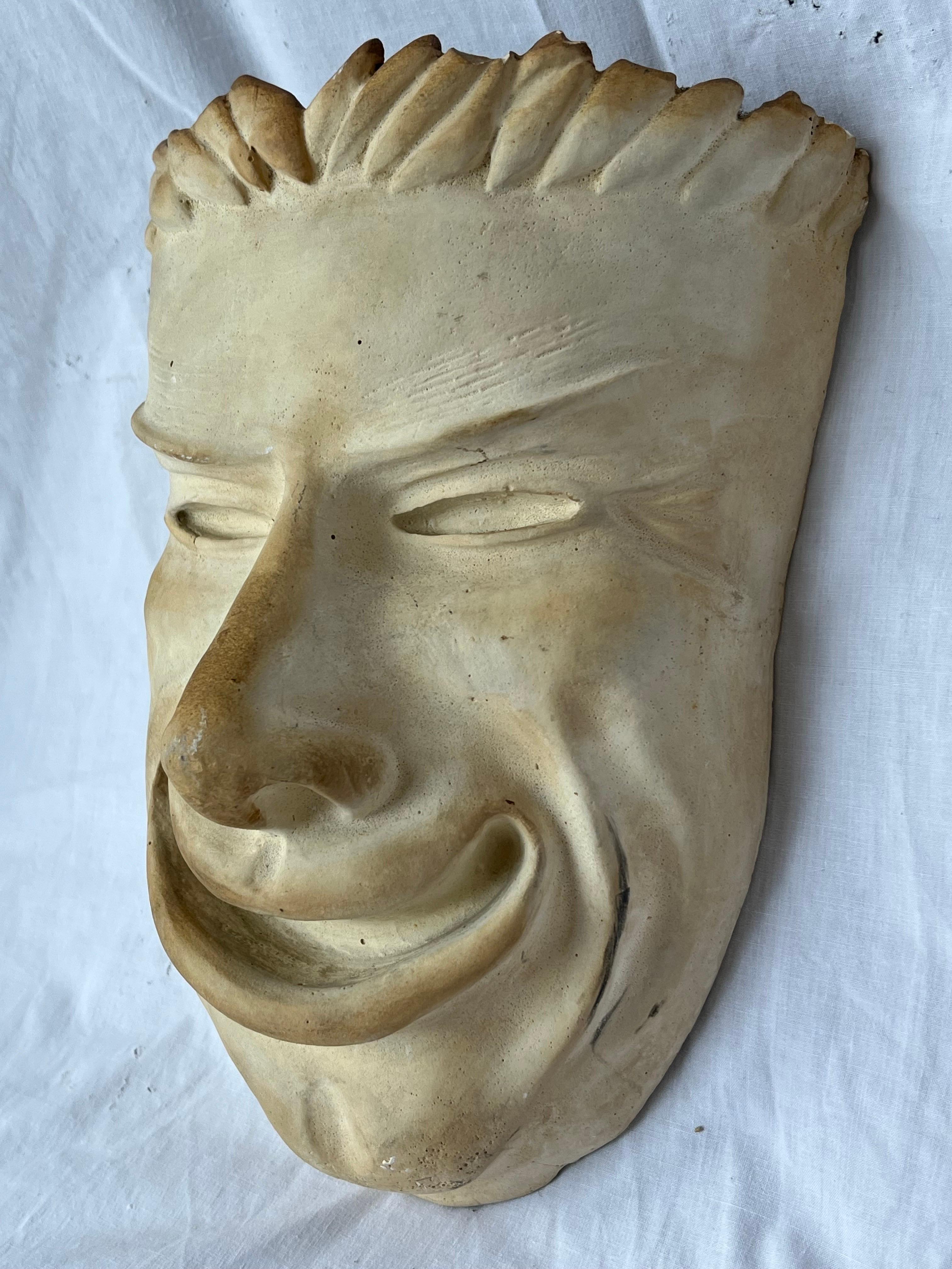 Fine Almost Life Size 1940's Plaster Comedy and Tragedy Theater Masks Sculptures For Sale 1