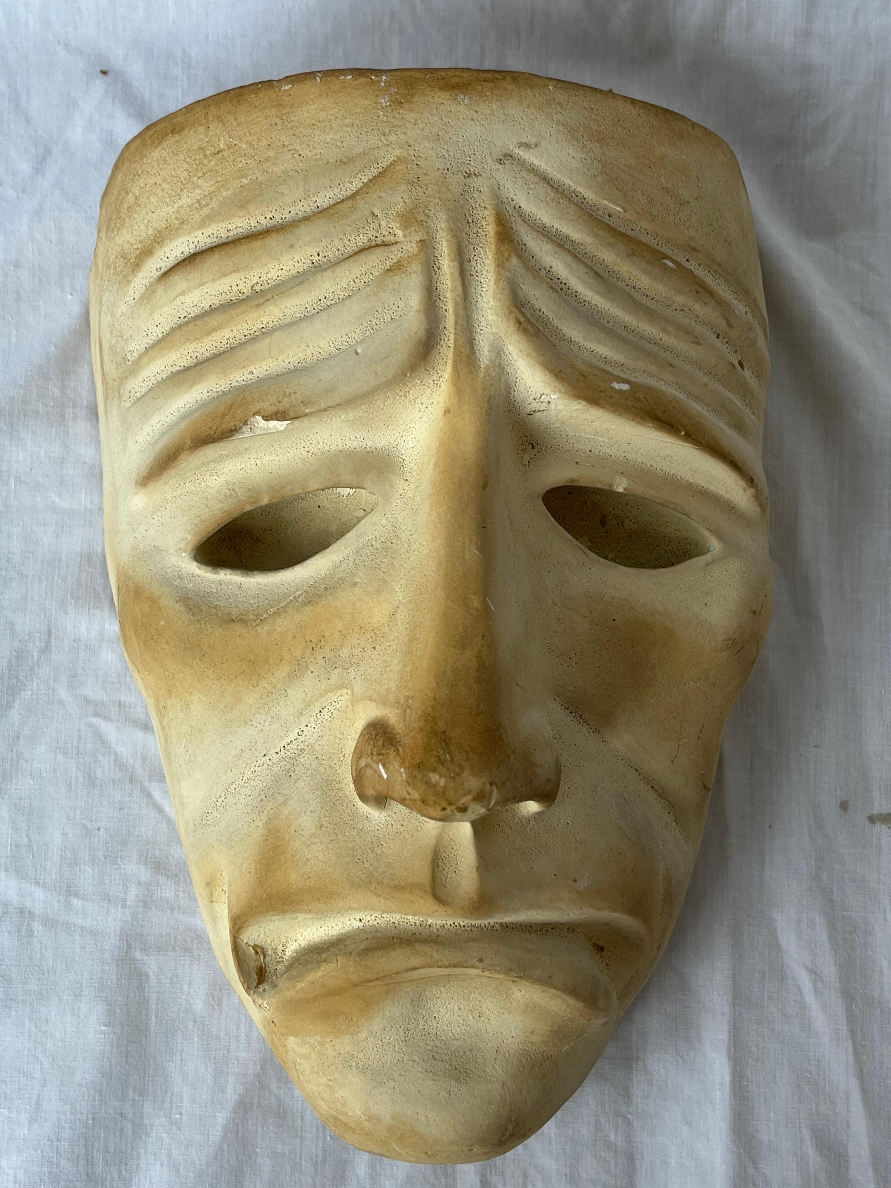 Fine Almost Life Size 1940's Plaster Comedy and Tragedy Theater Masks Sculptures For Sale 2