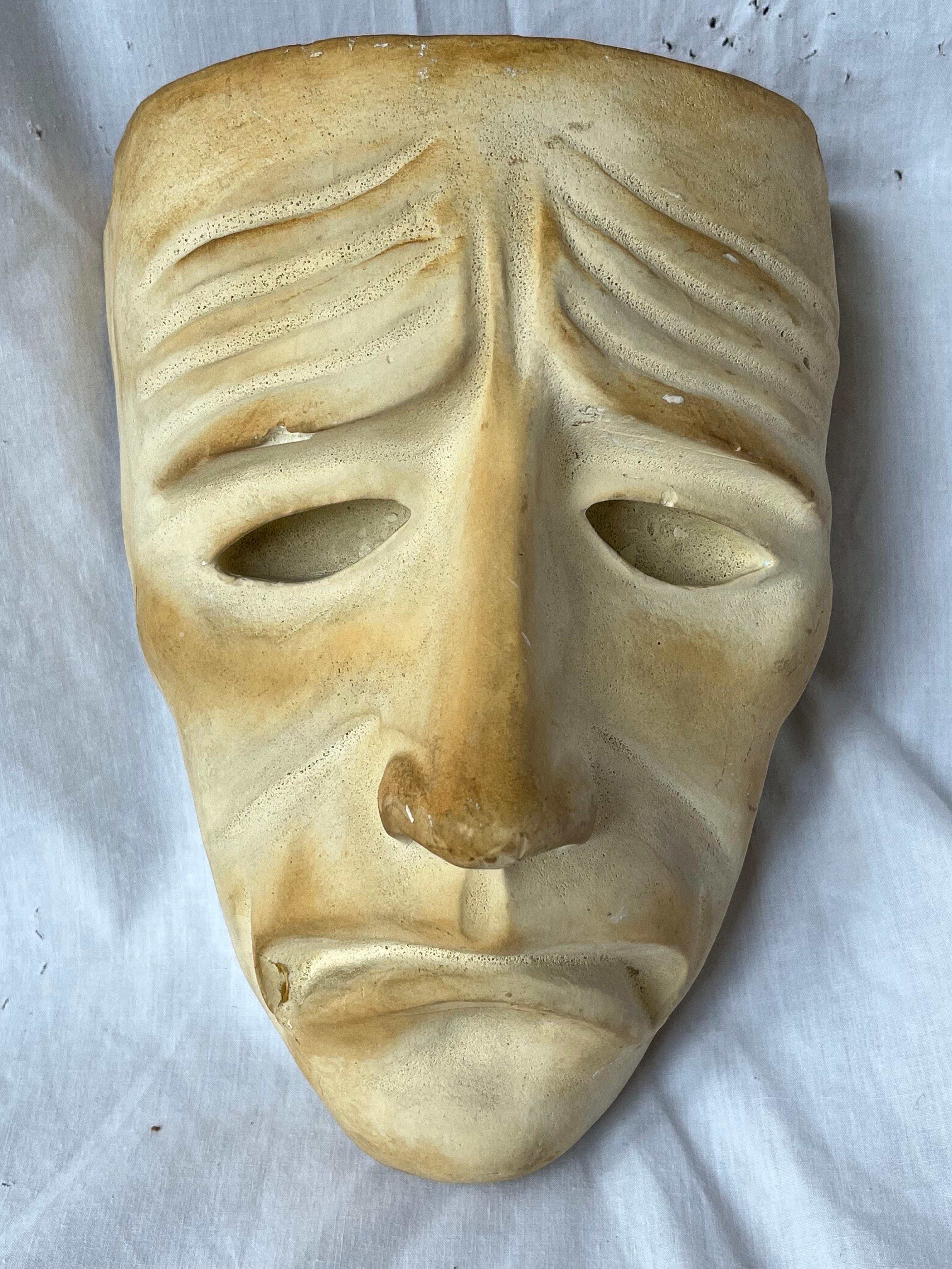 Fine Almost Life Size 1940's Plaster Comedy and Tragedy Theater Masks Sculptures For Sale 7