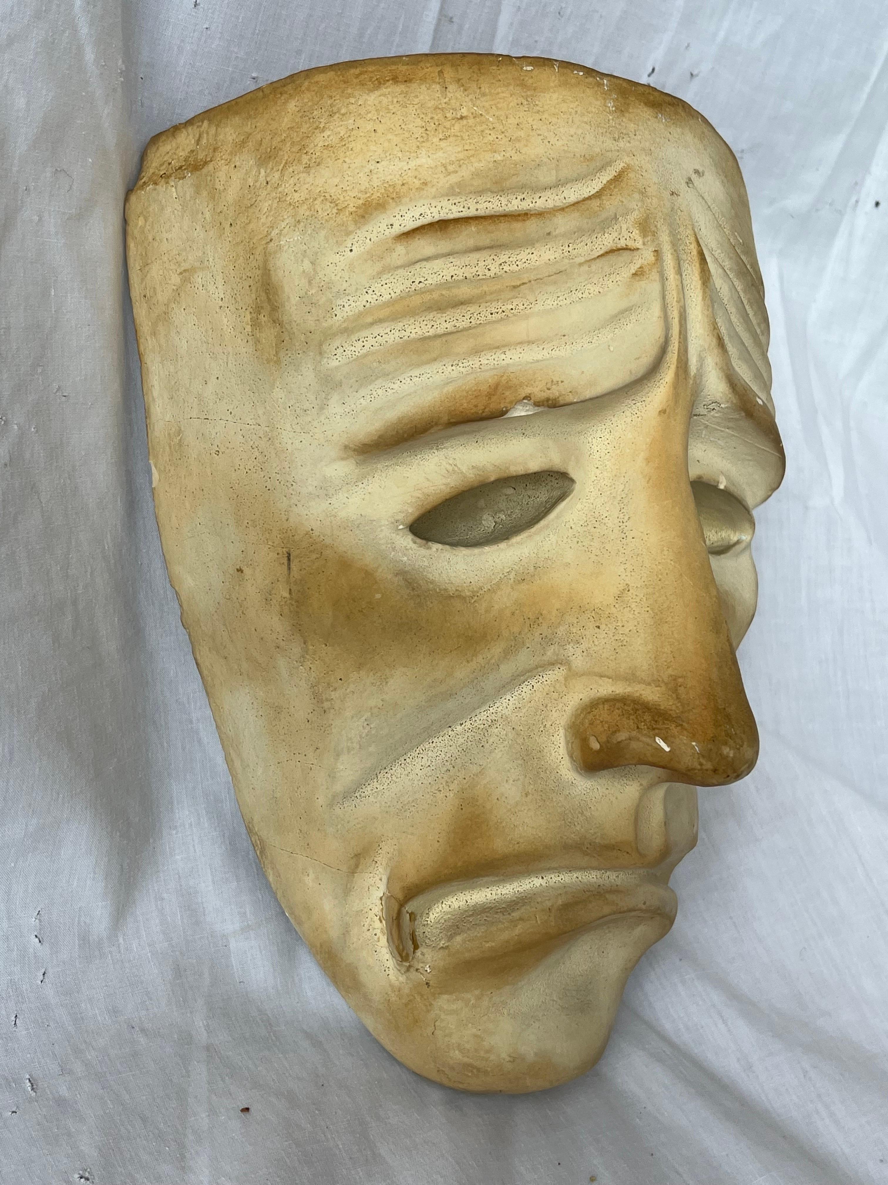 Fine Almost Life Size 1940's Plaster Comedy and Tragedy Theater Masks Sculptures For Sale 8