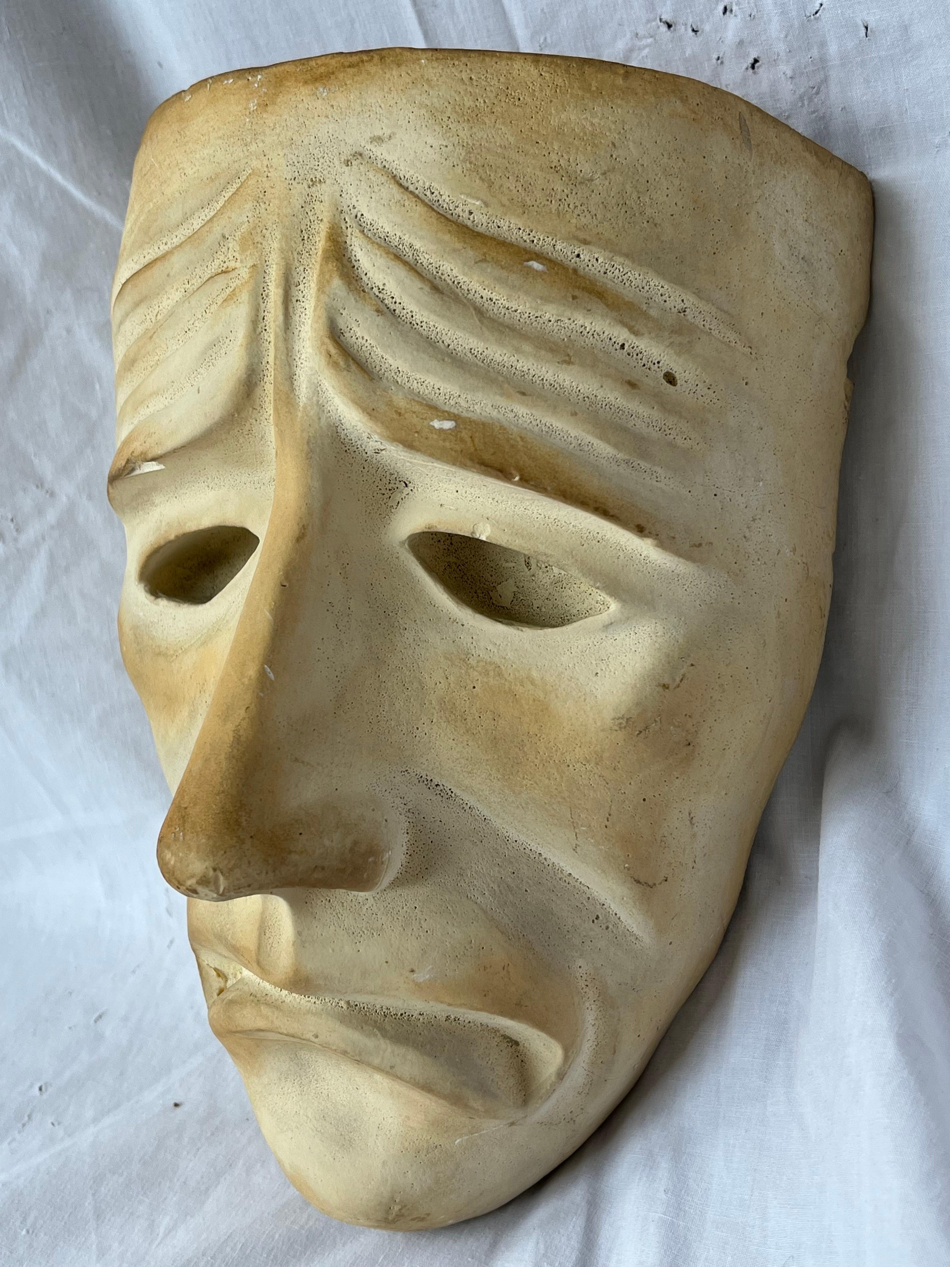 Fine Almost Life Size 1940's Plaster Comedy and Tragedy Theater Masks Sculptures For Sale 9