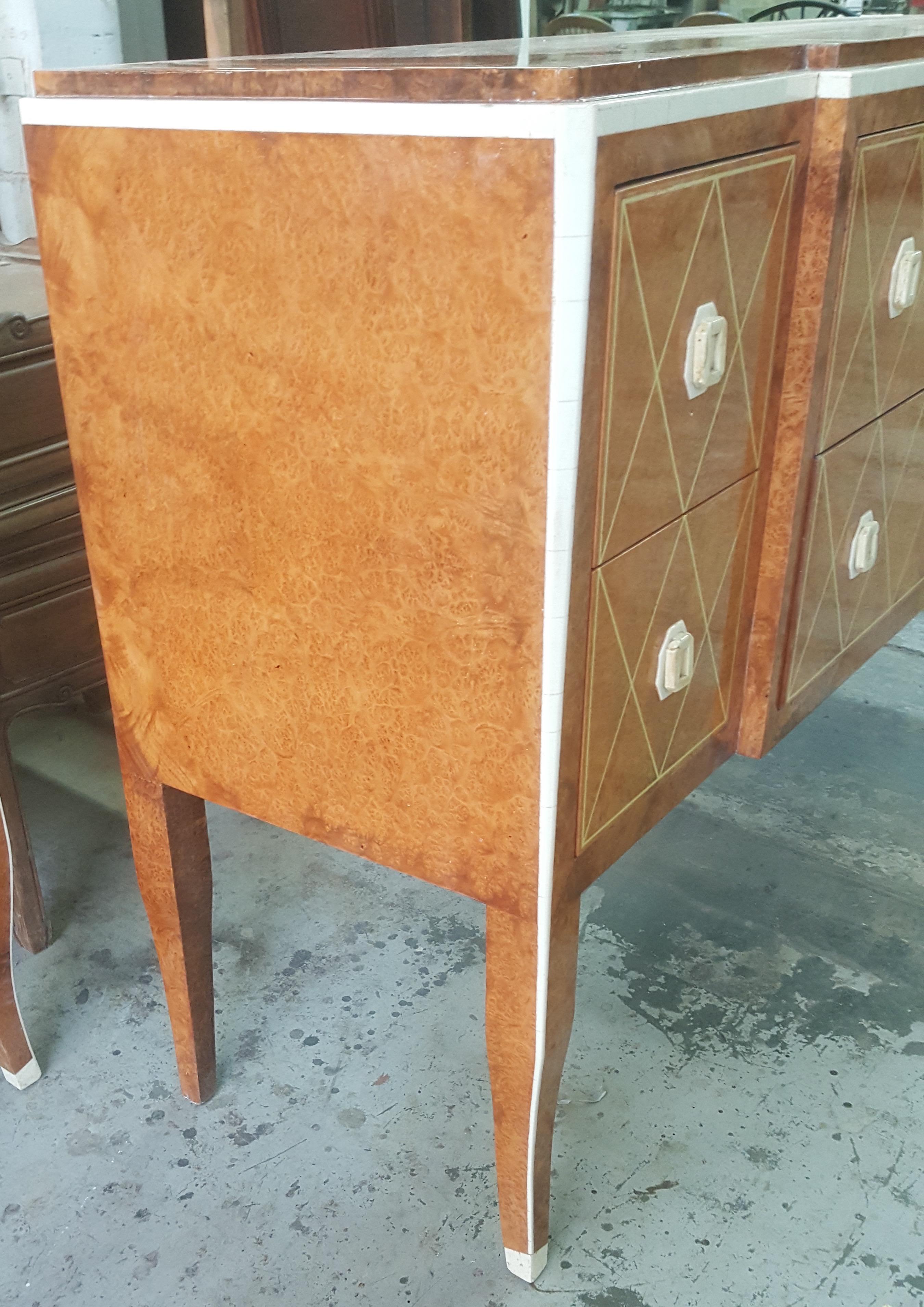Veneer Fine Amboyna and faux-Ivory Commode For Sale