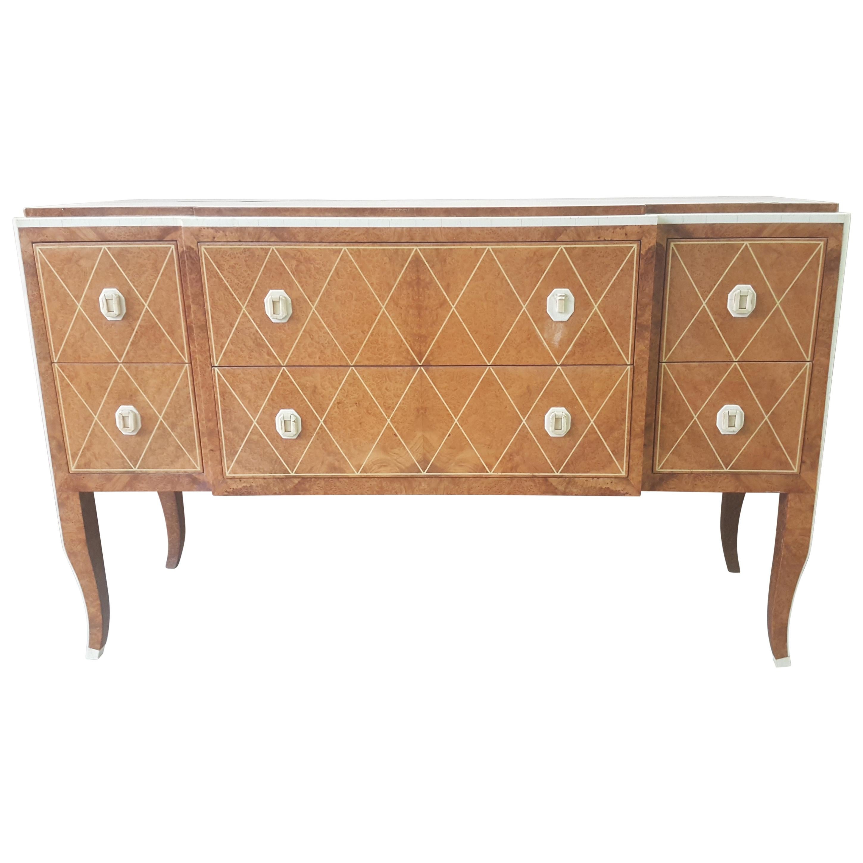 Fine Amboyna and faux-Ivory Commode For Sale