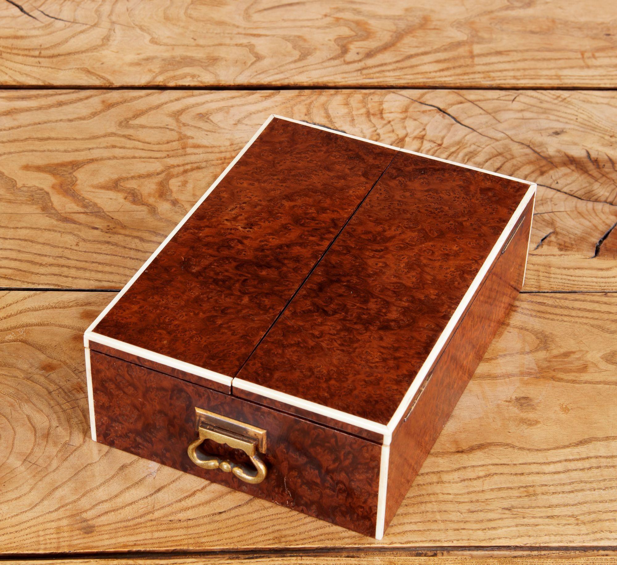 English Fine Amboyna Burl Humidor by Callow of Mount Street For Sale