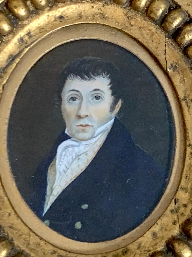 Carved Fine American 18th Century Portrait Miniature of a Gentleman For Sale