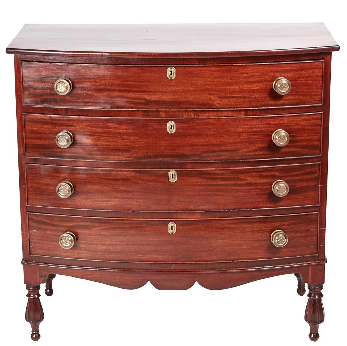 Fine American Antique Mahogany Bowfront Chest of Drawers For Sale