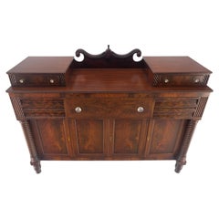 Fine American Empire Crotch Mahogany 66" Long Sideboard Backsplash 4 Doors MINT!