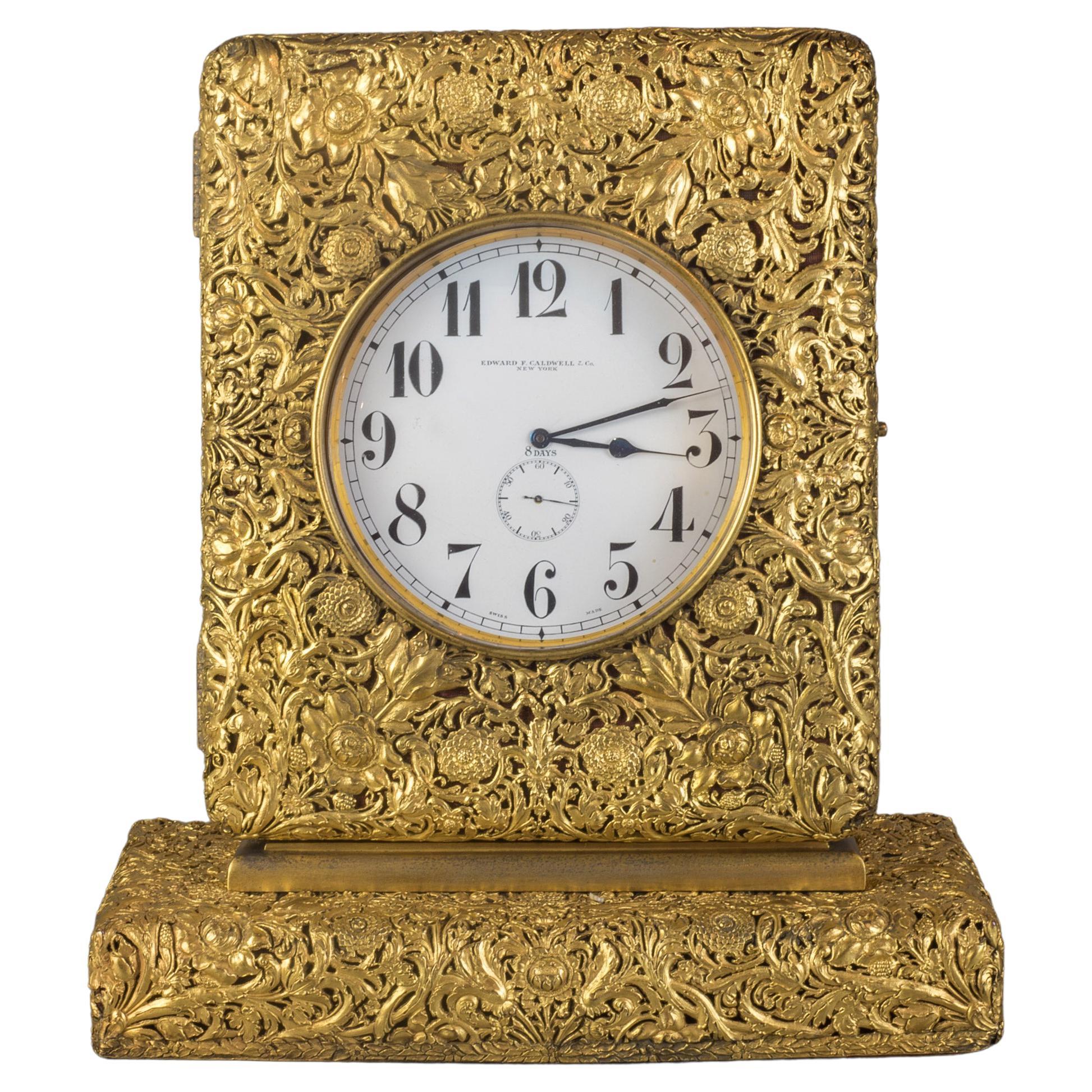 Fine American Gilt Bronze Standing Clock by Edward F. Caldwell & Co. For Sale