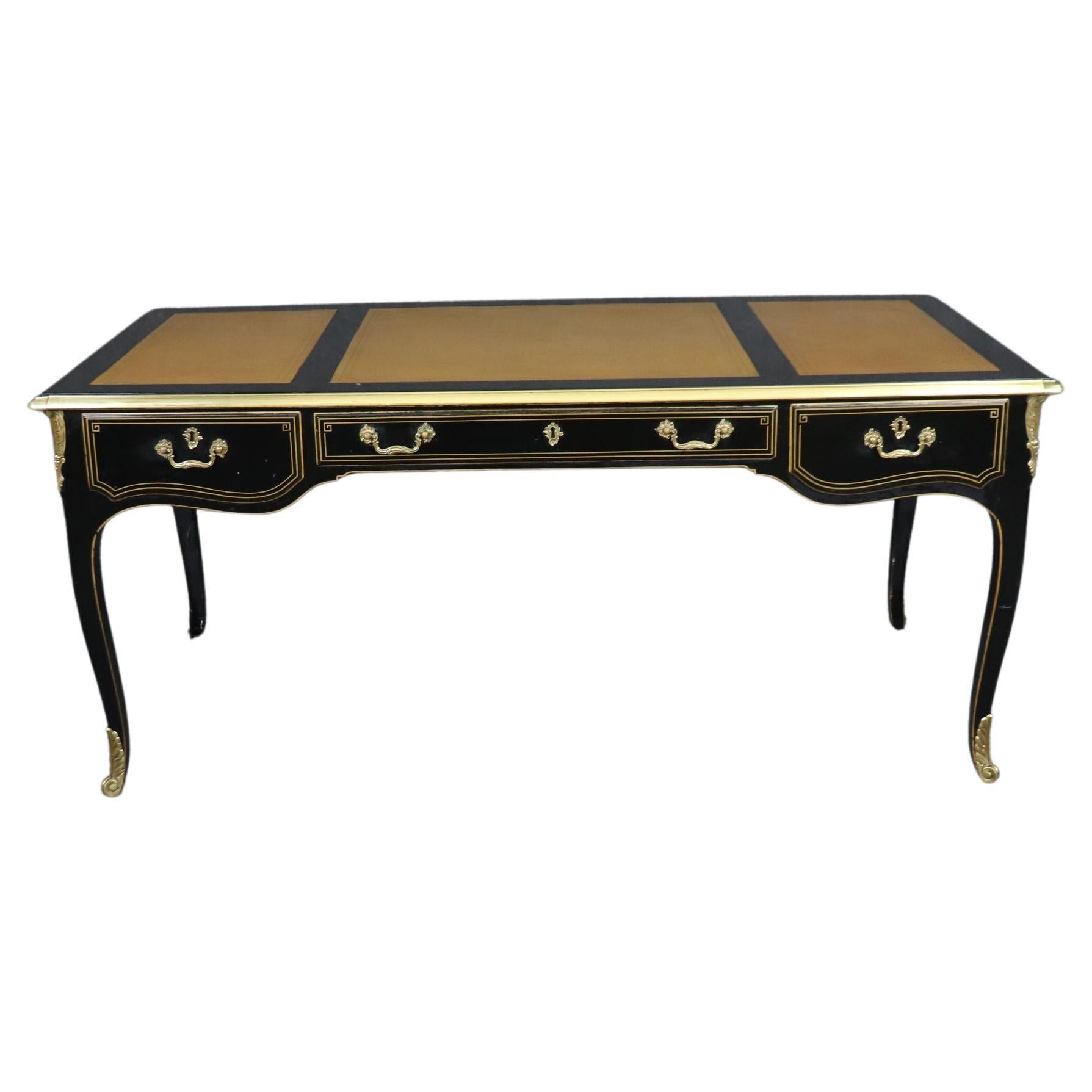 Fine American-Made Leather Top Brass Ormolu Louis XV Style Bureau Plat Desk  For Sale