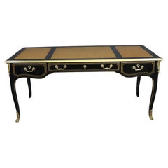 Retro Fine American-Made Leather Top Brass Ormolu Louis XV Style Bureau Plat Desk 