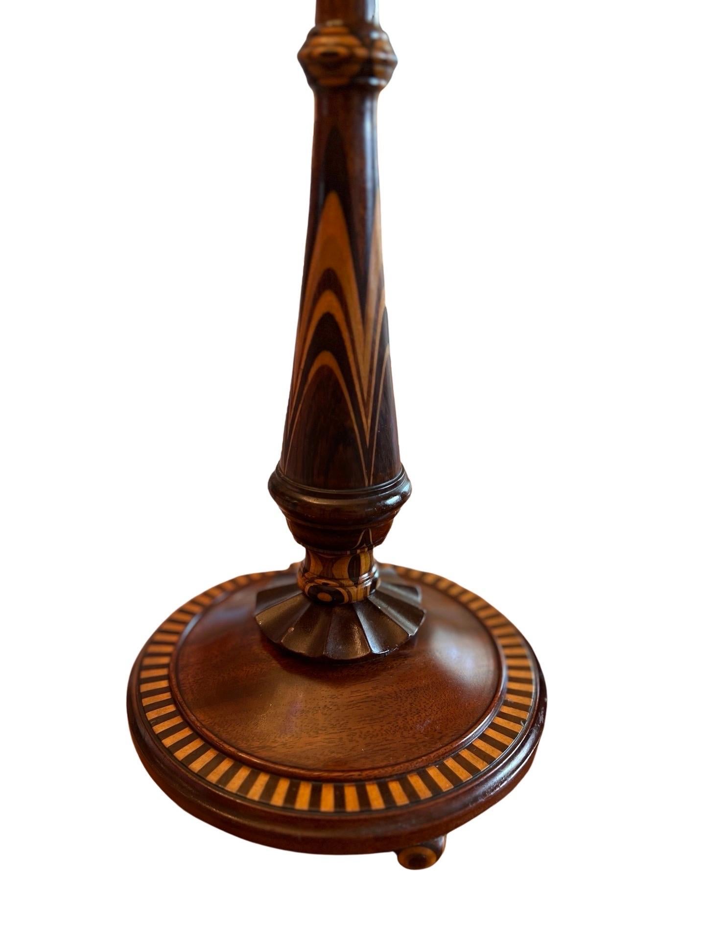 Fine American Turned Walnut & Mixed Marquetry Wood Candlesticks, circa 1925 For Sale 2
