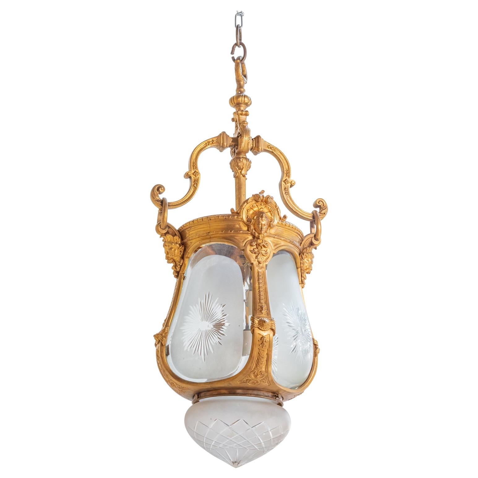 Fine and Beautiful 19th Century French Cut Crystal Gilt Bronze Lantern For Sale