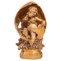 Fine and Beautiful 19th Century French Gilt Bronze Cherub by August Moreau