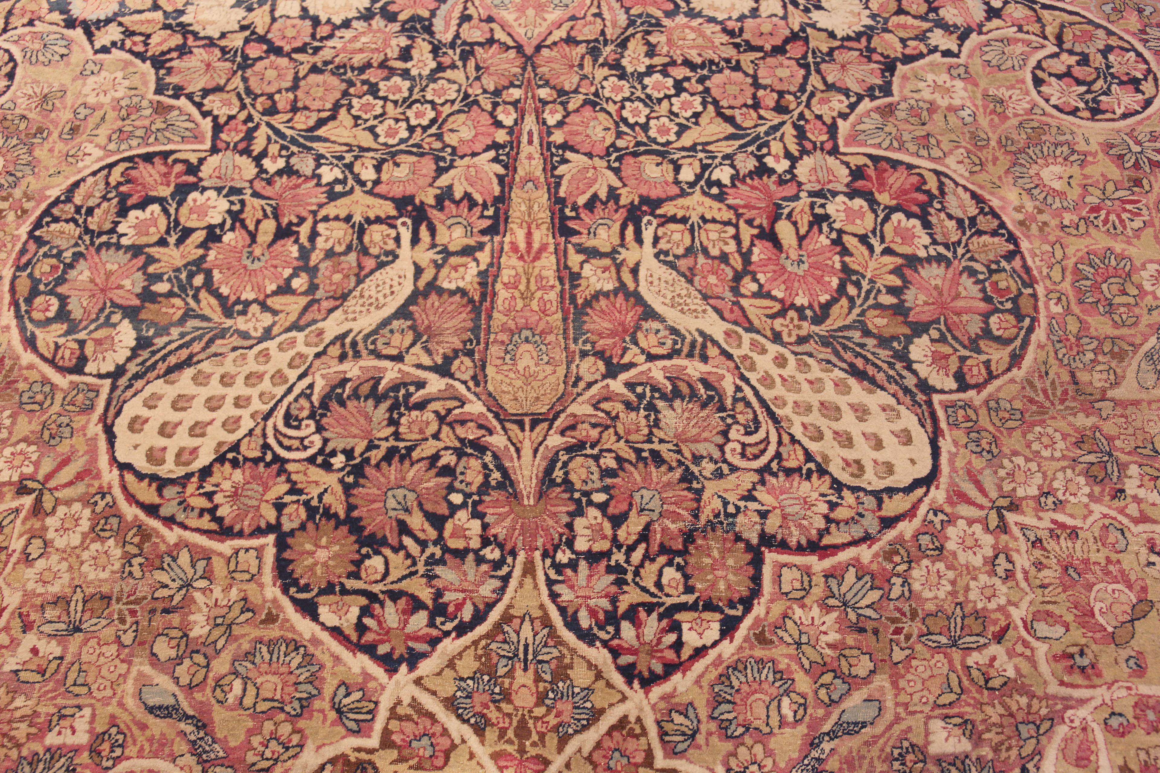 Wool Fine And Beautiful Floral Animal Design Antique Persian Kerman Rug 14'3