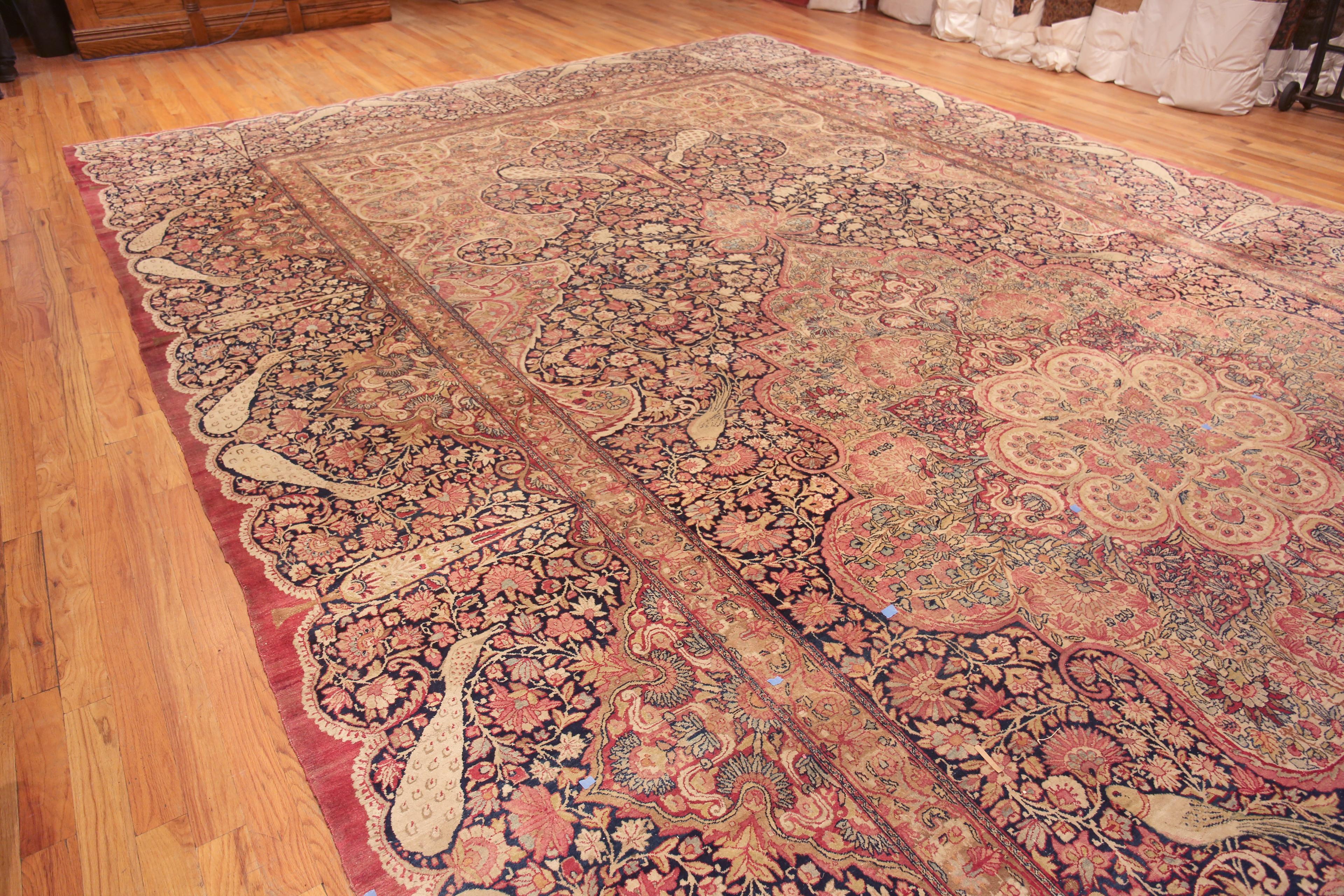 Extremely Fine And Beautiful Floral Animal Design Antique Persian Kerman Rug, Country of Origin / Rug Type: Antique Persian Rug, Circa: Late 19th Century
