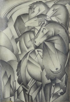 Un beau et charmant dessin cubiste, signé