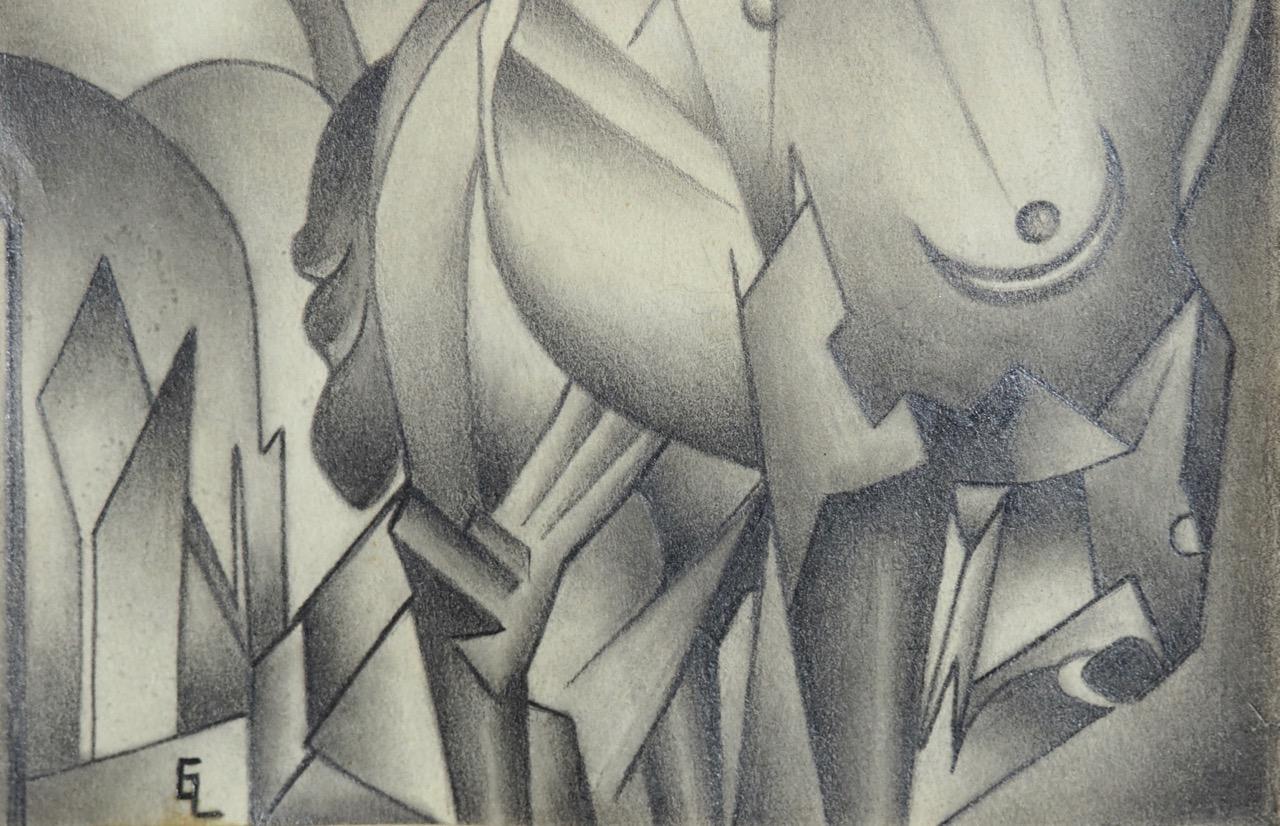 Fine and Charming Cubistic Drawing, Signed In Excellent Condition For Sale In Aalsgaarde, DK