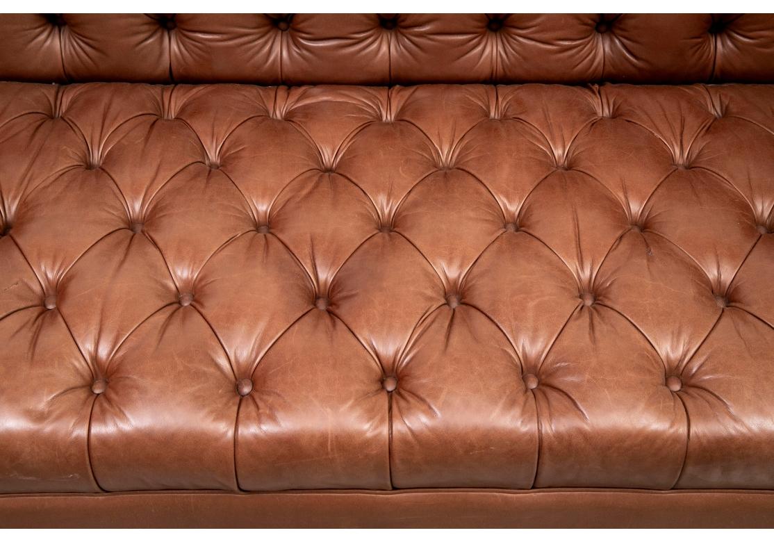 Brass Fine And Classic Tufted Leather Chesterfield Sofa For Sale