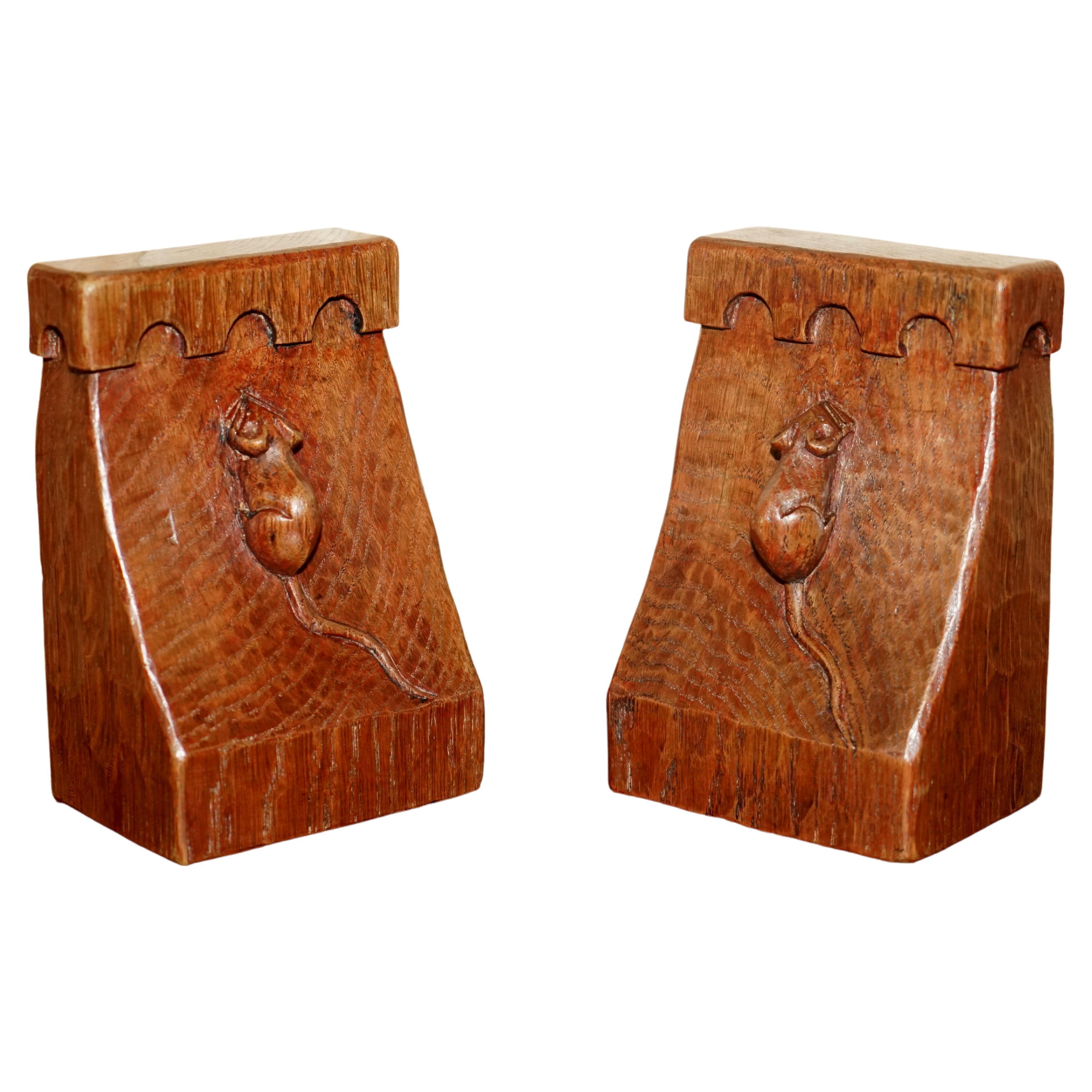 Fine and Collectable 1930s Pair of Robert Mouseman Thompson Bookends Must See! For Sale